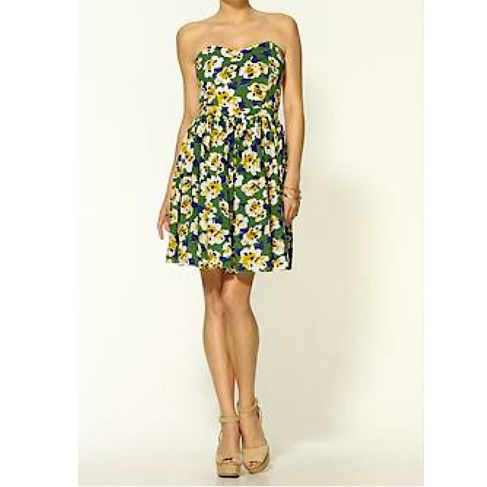 NWT Pim + Larkin Women’s Strapless Floral Mini Dress Green Yellow Size Small‎